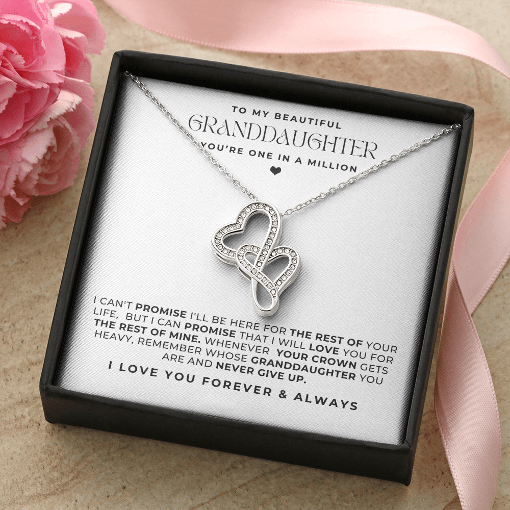 message card necklace for granddaughter, silver hearts jewelry gift. 