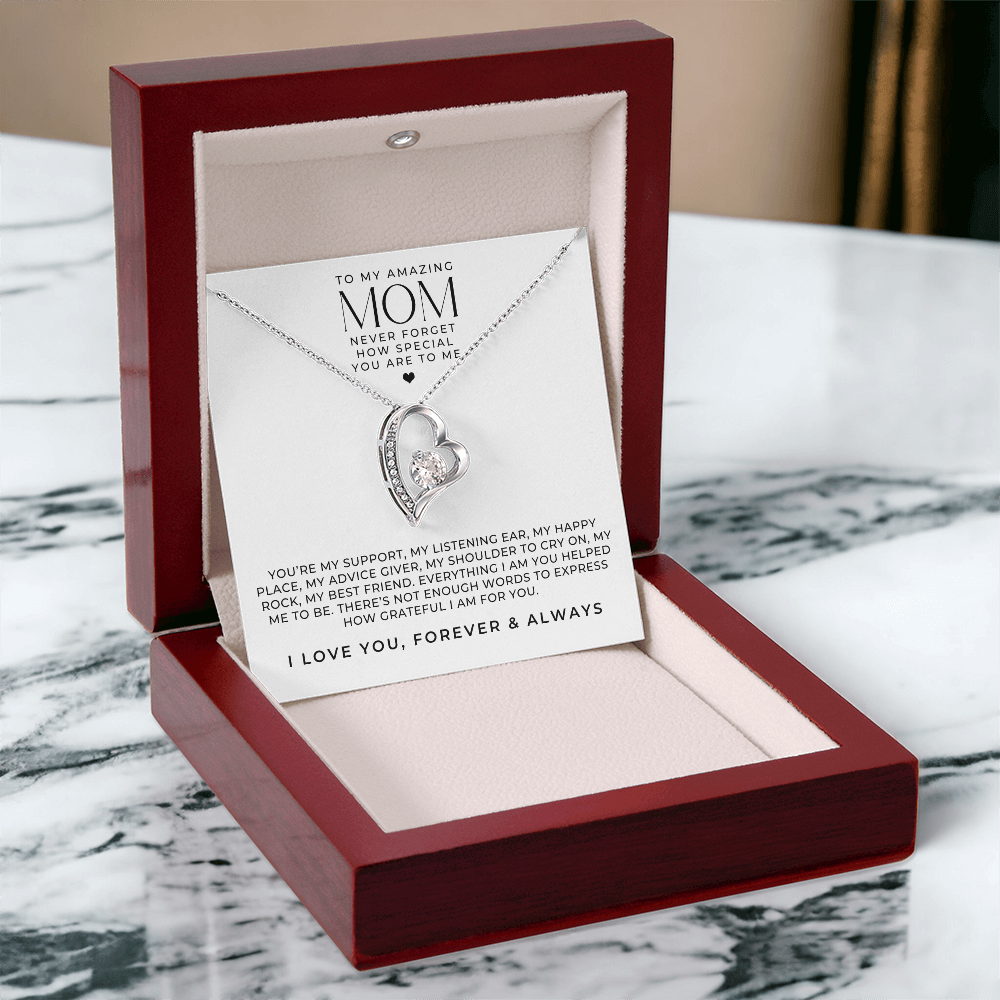 necklace gift for mom, for mothers day or her birthday. With a message card inside luxury wooden box.