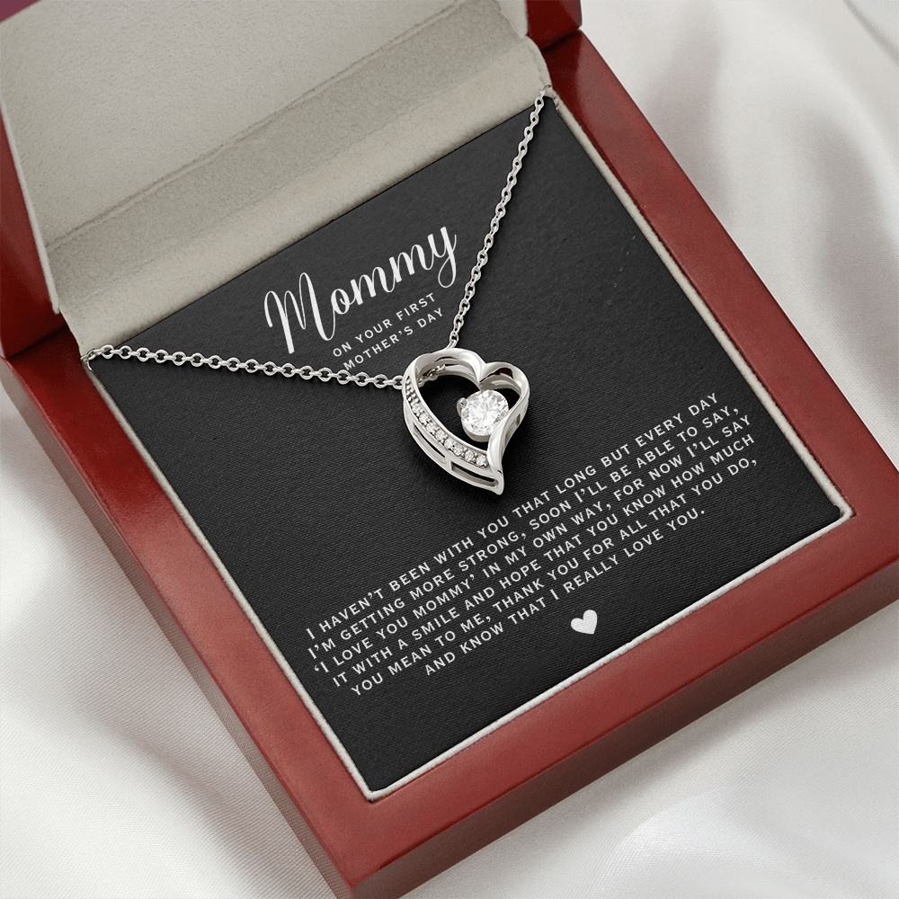 First Mother's Day 'Mommy' White Gold Heart Necklace