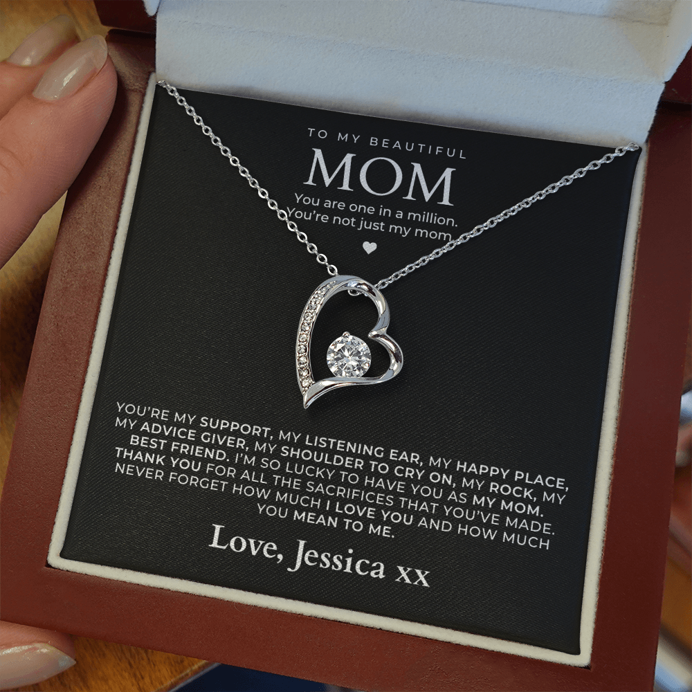 White Gold Heart Necklace For Mom