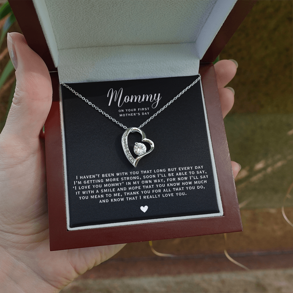 First Mother's Day 'Mommy' White Gold Heart Necklace