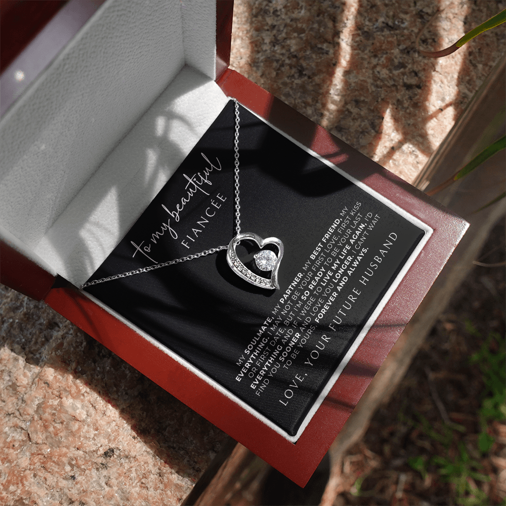 white gold heart necklace for her, with message card from you to show your love.