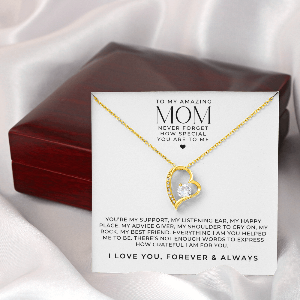 Gold Amazing Mom Necklace Gift + Message Card