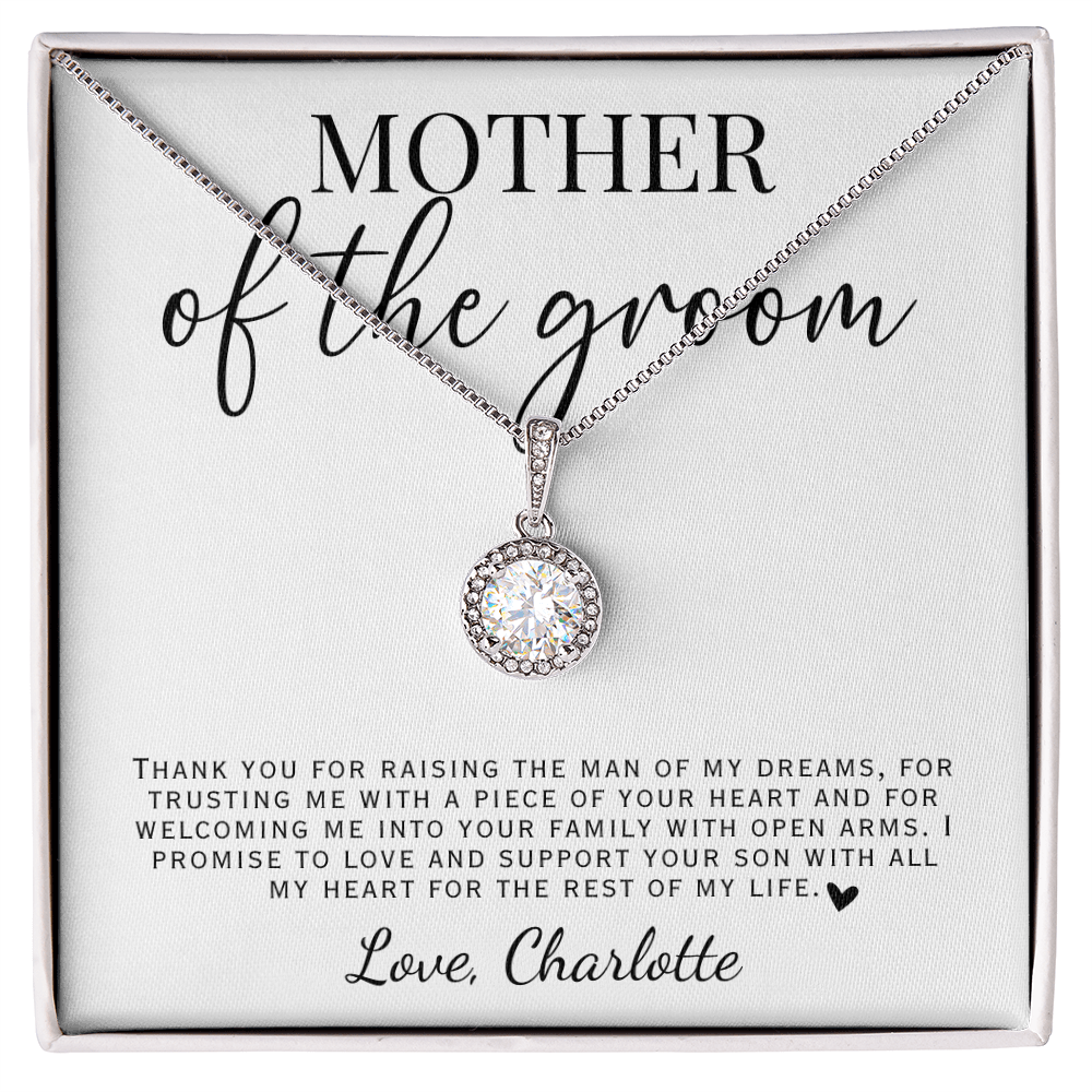 beautiful white gold necklace gift to the mother of the bride on your wedding day, perfect to show your appreciation to your future mother in law.