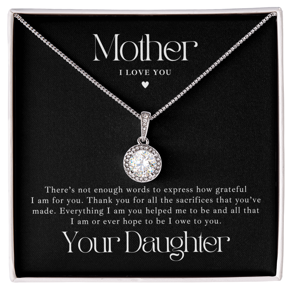 mother daughter necklace gift white gold pendant with message card.