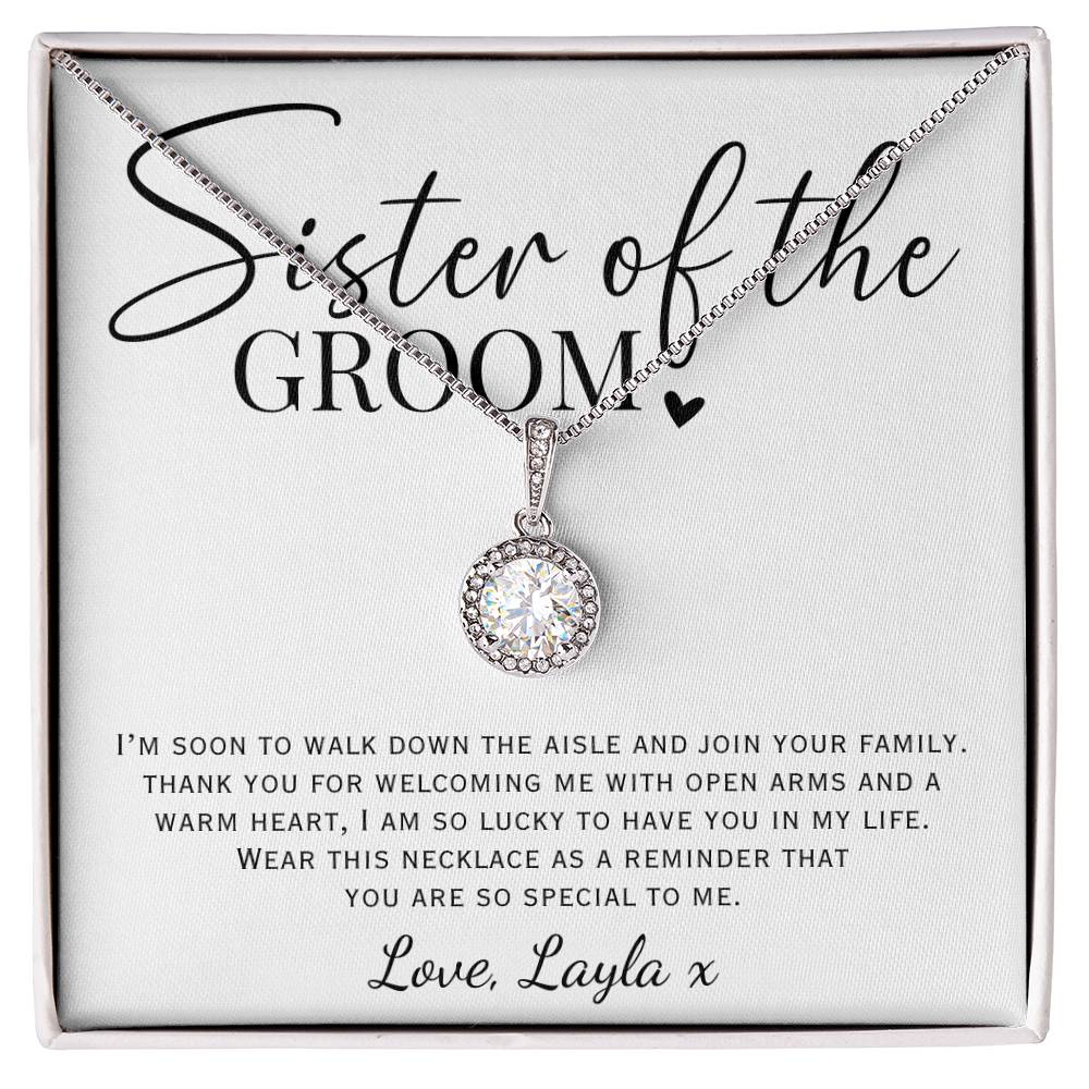 Sister of the groom gift, Sister in law wedding gift, Sister of the groom necklace with message, wedding gift from bride