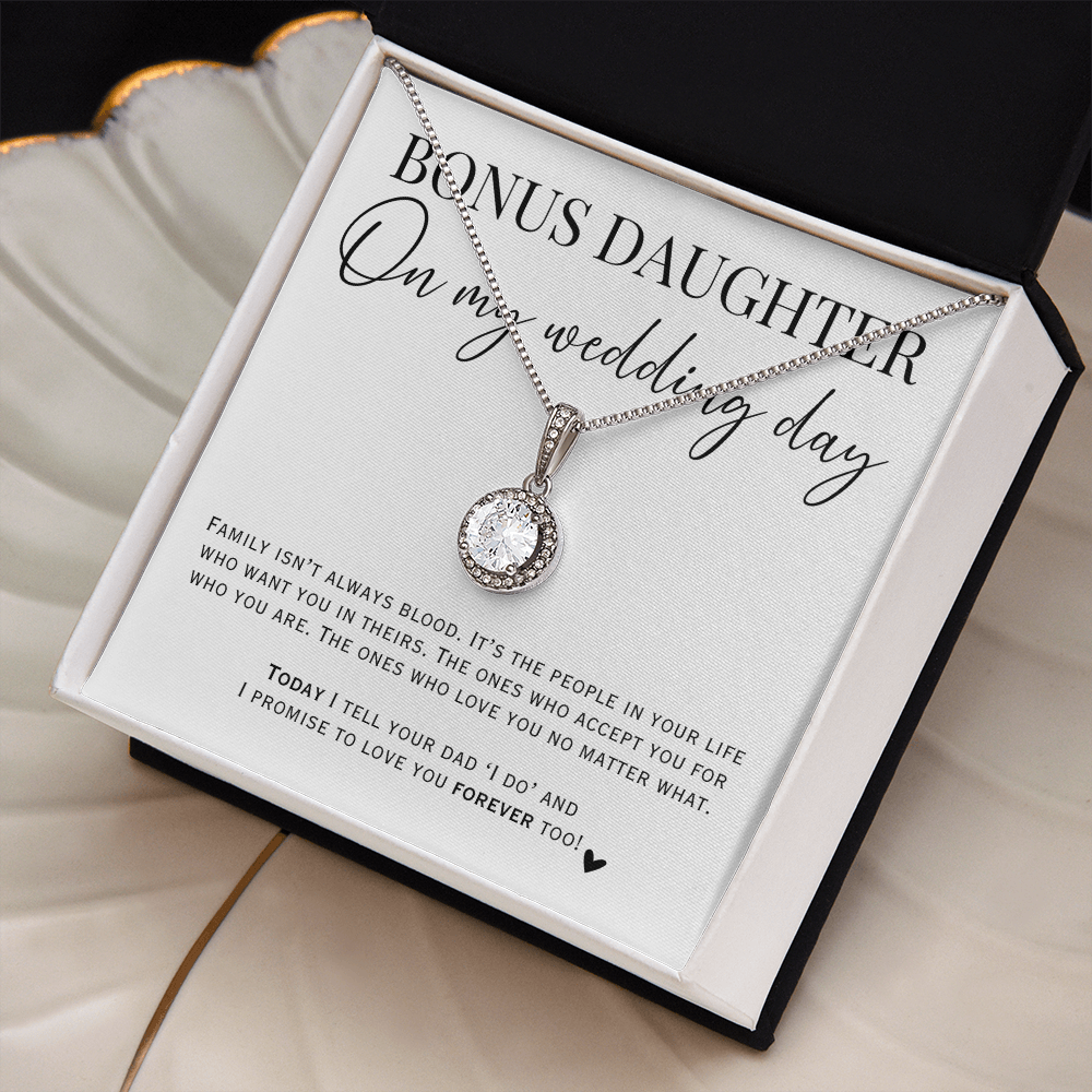 white gold necklace gift for your bonus daughter on your wedding day.