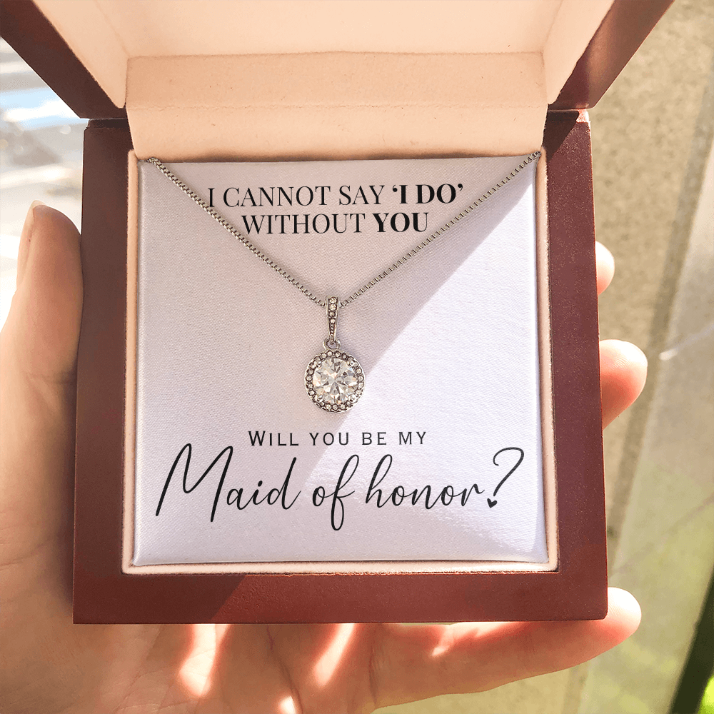 white gold necklace gift for maid of honor proposal for your wedding day. With a message card inside to ask the question.