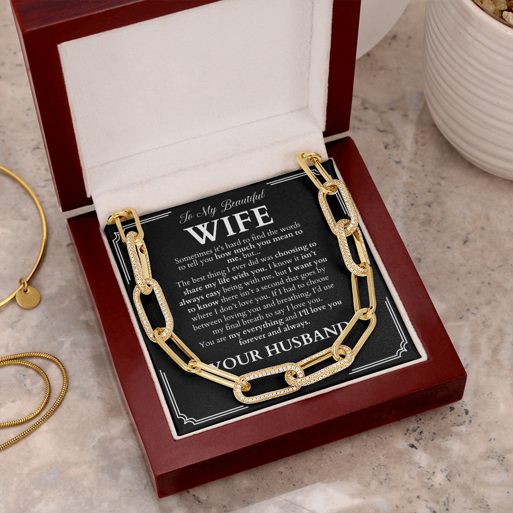 To My Beautiful Wife - Paperclip Chain Necklace + Message Card Gift