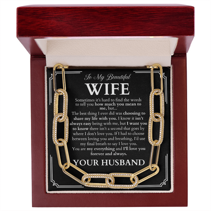 To My Beautiful Wife - Paperclip Chain Necklace + Message Card Gift