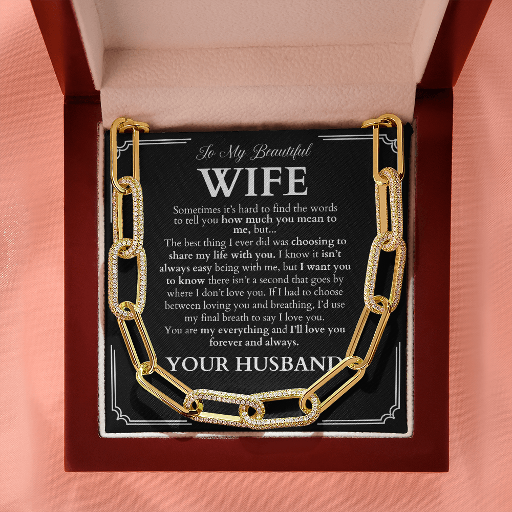 To My Beautiful Wife - Paperclip Chain Necklace + Message Card Gift