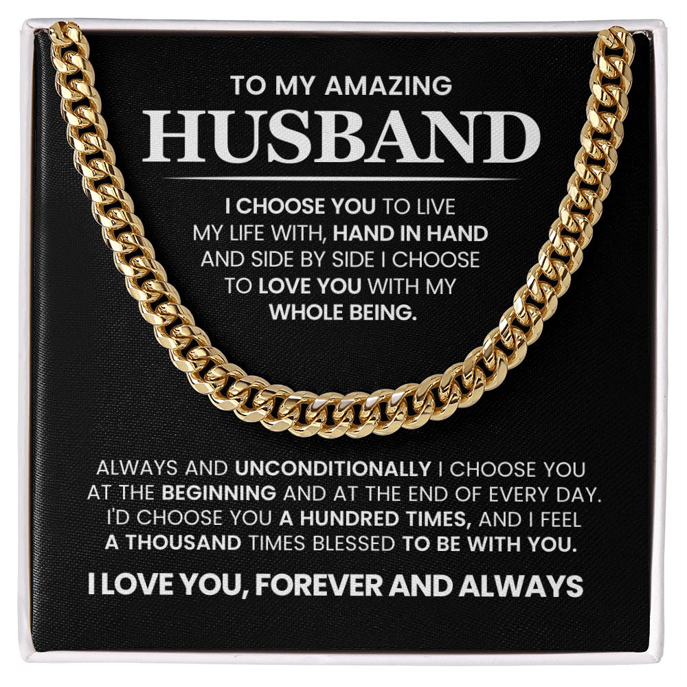 Gold necklace for him, meaningful gift to my amazing husband with loving message