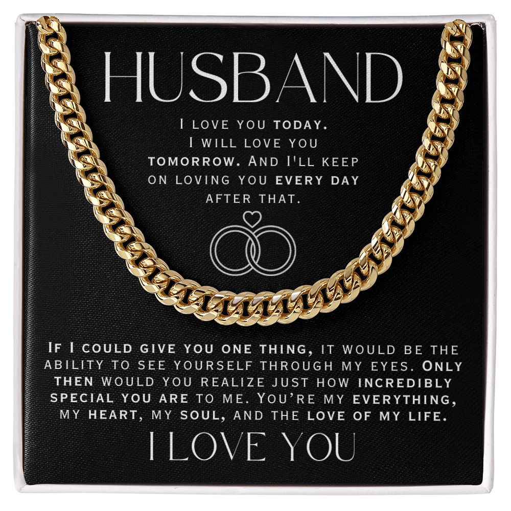 gold chain necklace gift for husband with loving message card.