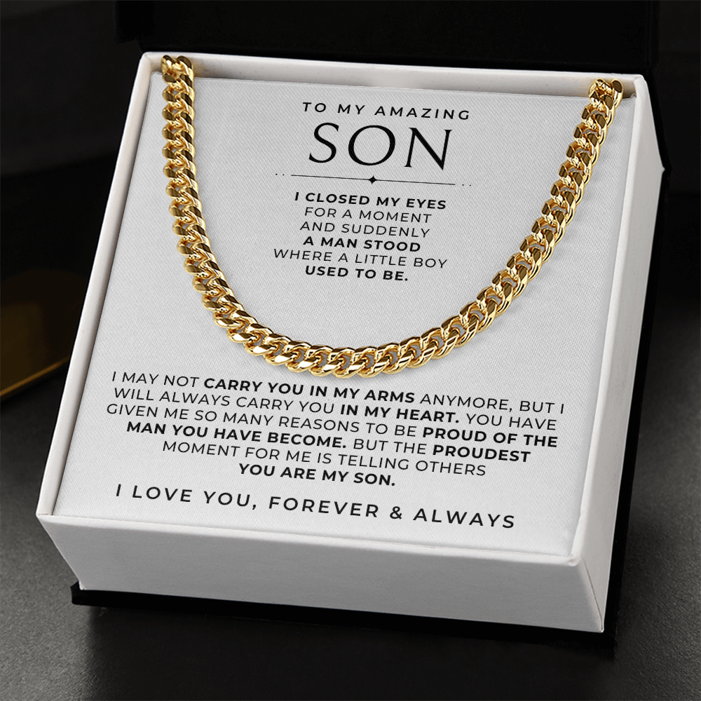 gold chain for men, gift for your son with a message card to tell him how proud you are of him.