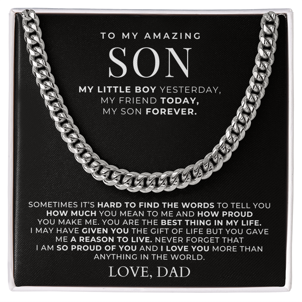 Stainless steel chain gift for son, with loving message card