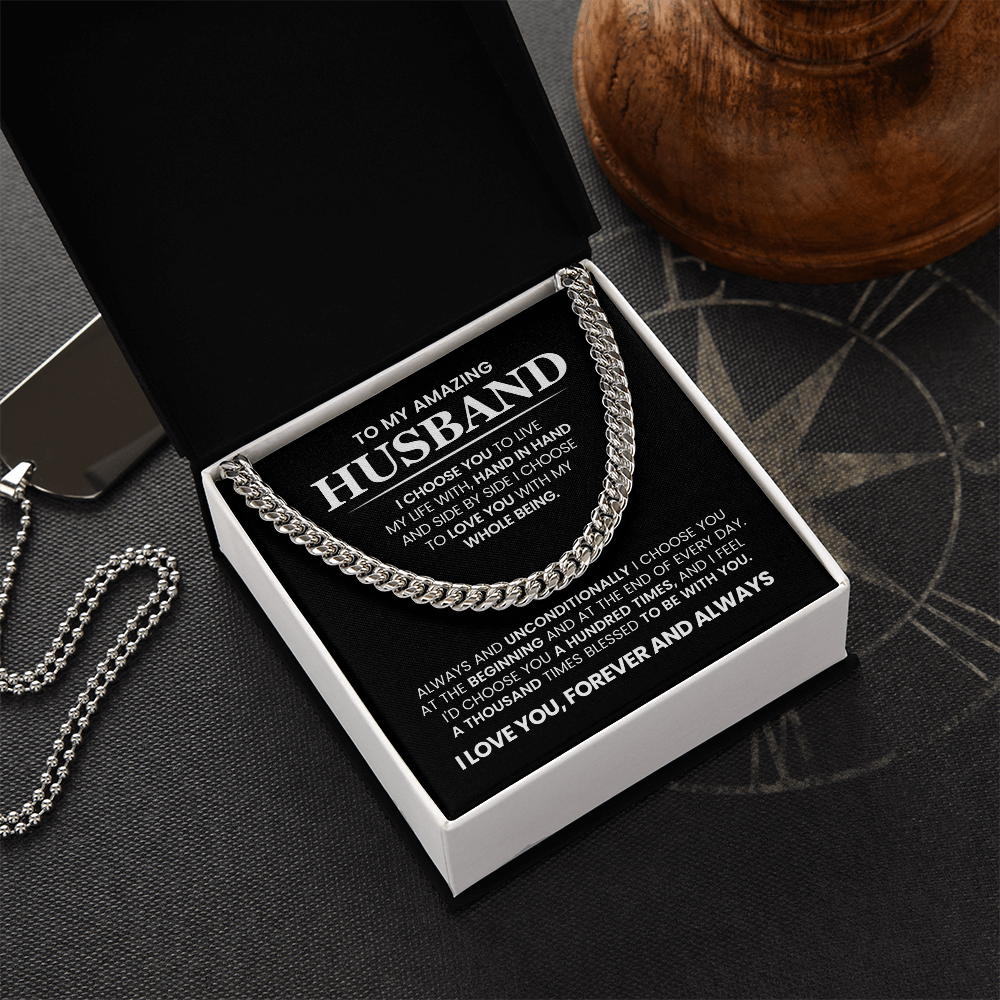 Cuban Chain Necklace + Message - To My Husband