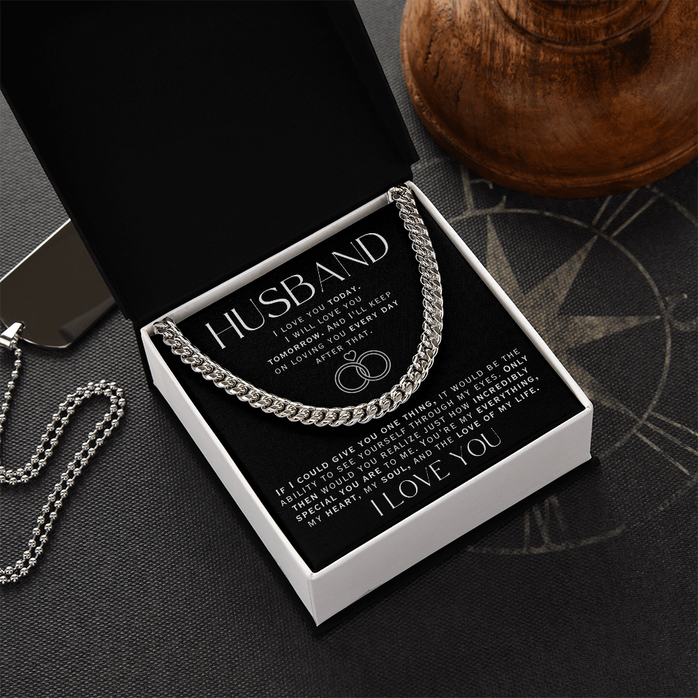 Steel chain necklace for men, presented in a gift box with a loving message to your husband from you to show how much you love him. 