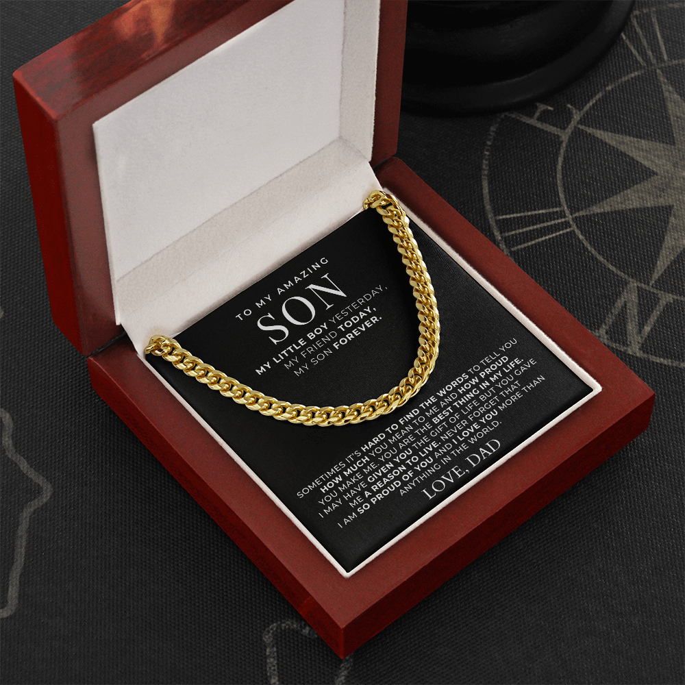 yellow gold link chain necklace for sons. With message card to say how proud you are. A gift for son from dad