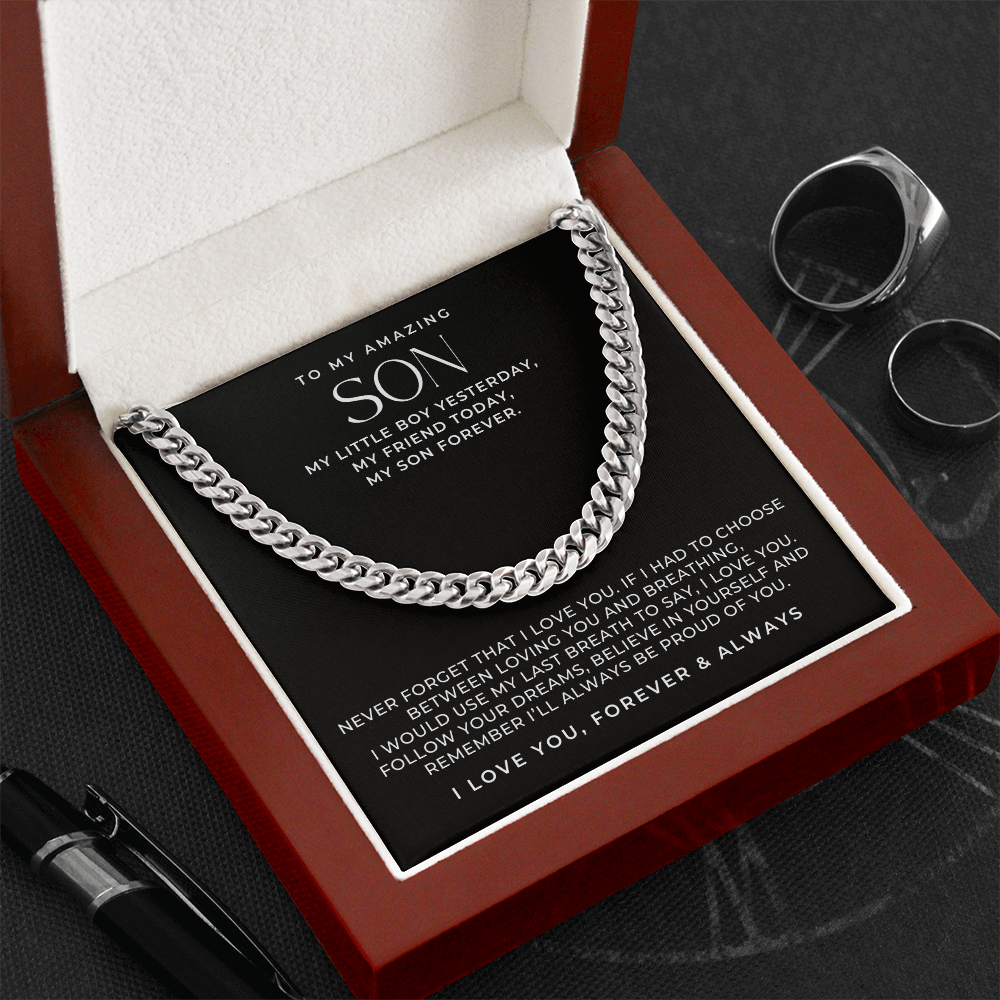 stainless steel necklace gift for your son with sweet message.