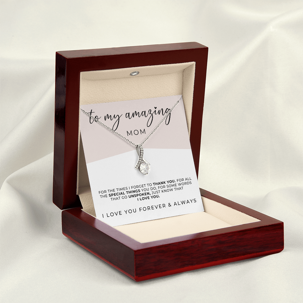 heartfelt gift idea for mom, a necklace with a sweet message to my mazing mom.