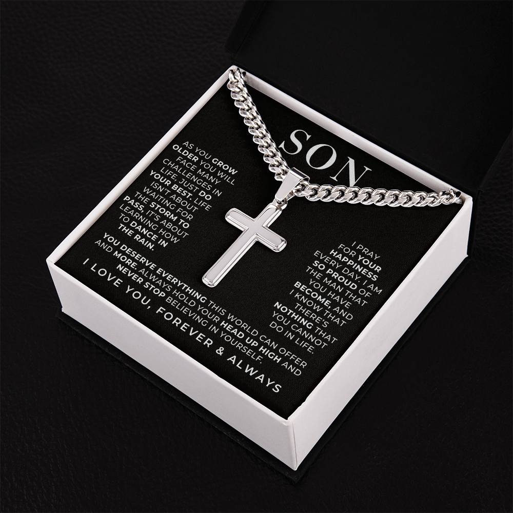 Stainless Steel Engraved Cross Necklace For Son