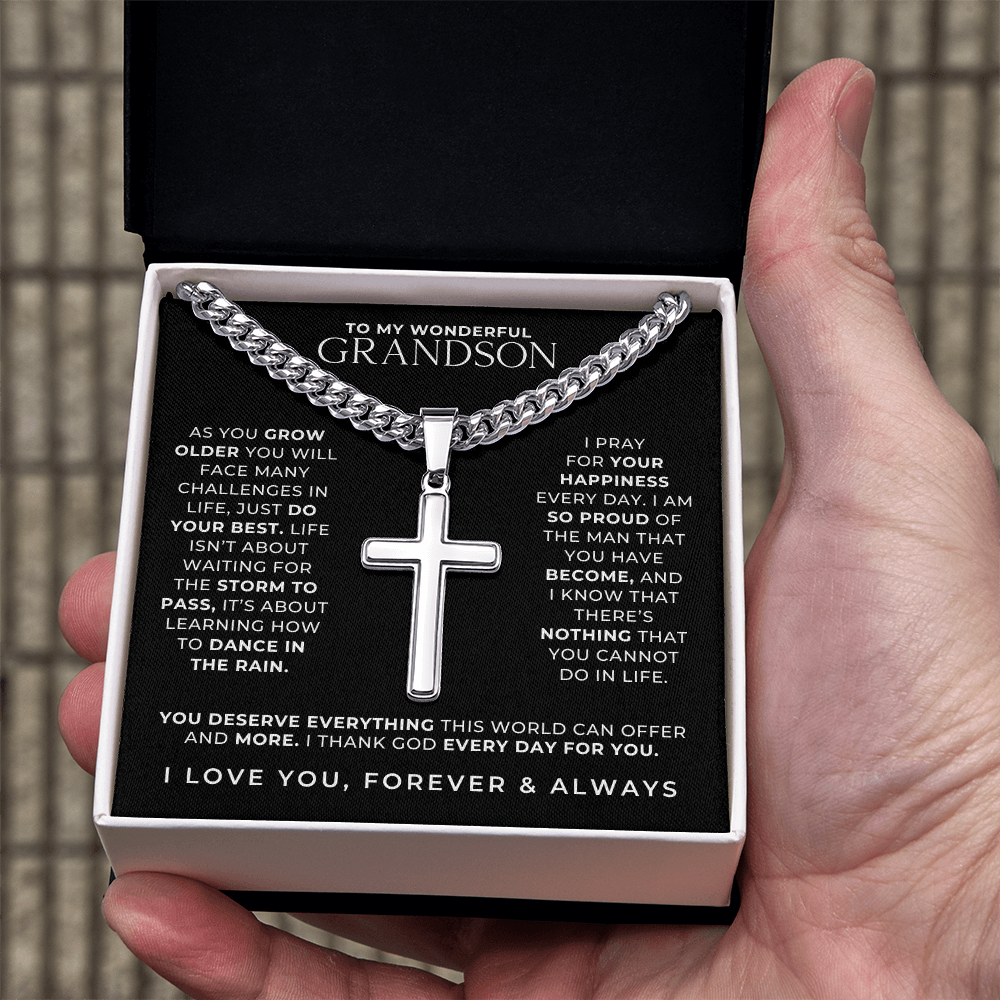 To My Grandson Stainless Steel Cross Necklace