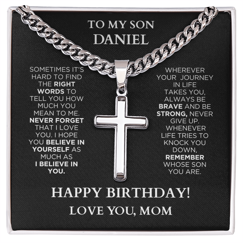 Engraved Cross Necklace - Birthday Gift To My Son