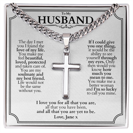 Engraved Cross Necklace Gift - To My Husband