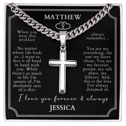 Engraved Cross Necklace - Gift For Him