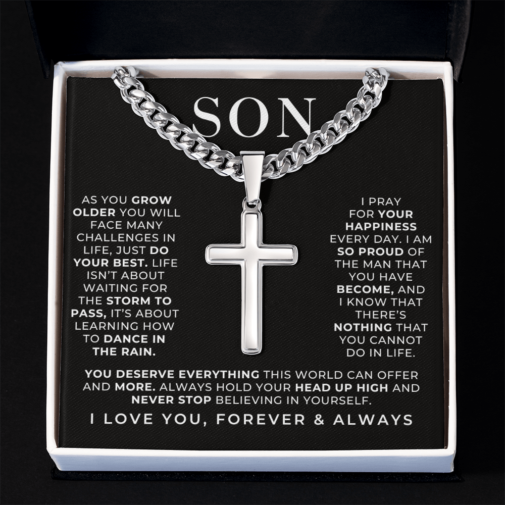 Stainless Steel Engraved Cross Necklace For Son