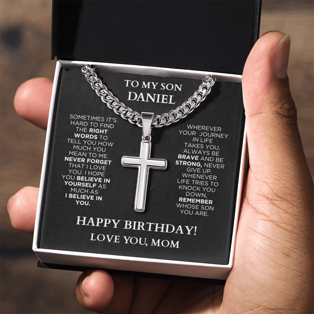 Engraved Cross Necklace - Birthday Gift To My Son