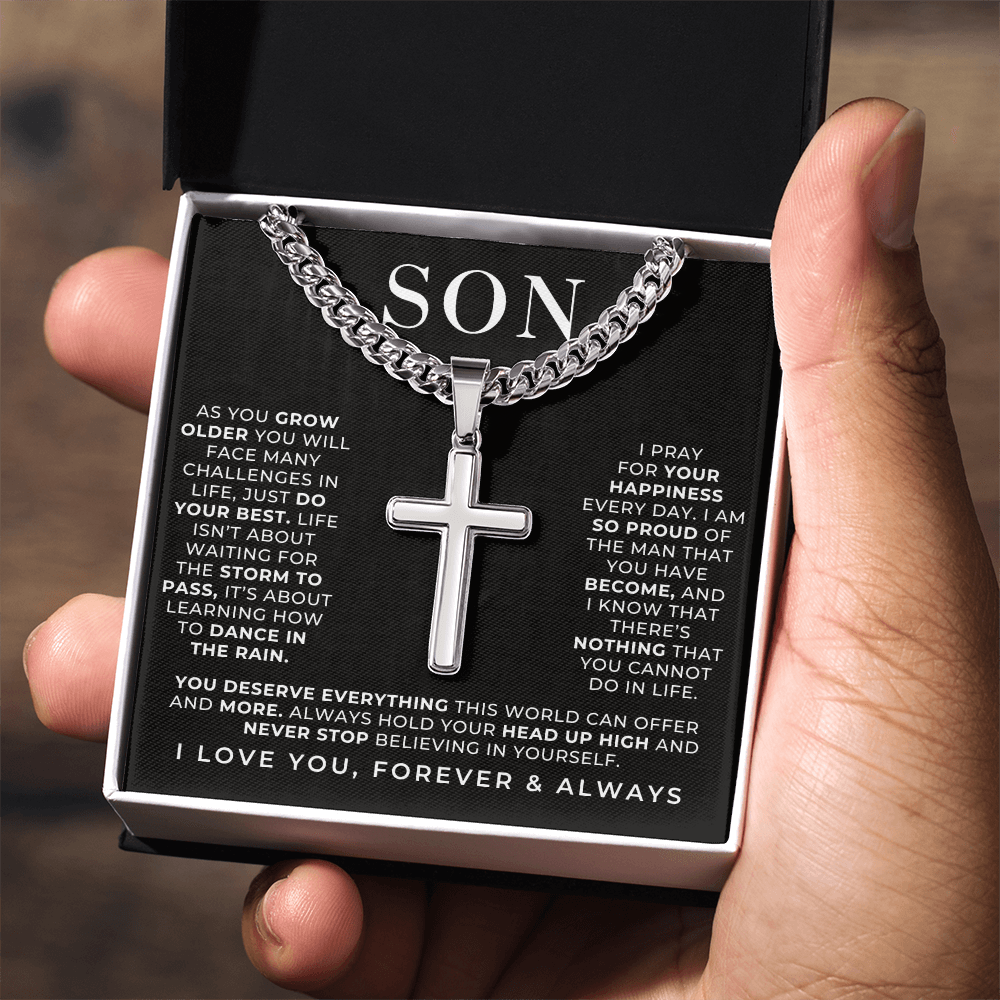 Stainless Steel Engraved Cross Necklace For Son