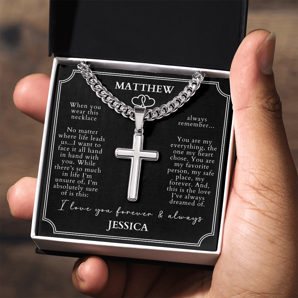 Engraved Cross Necklace - Gift For Him