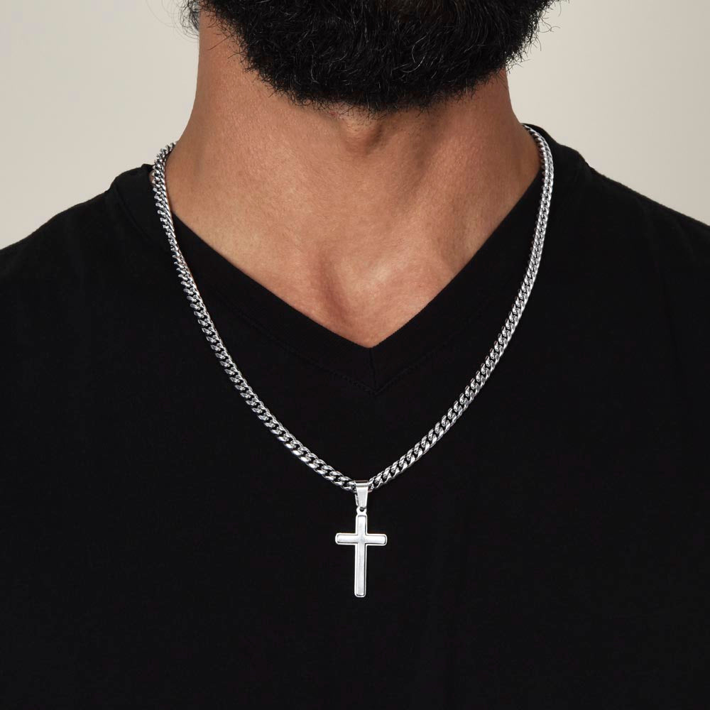 Stainless Steel Engraved Cross Necklace For Son