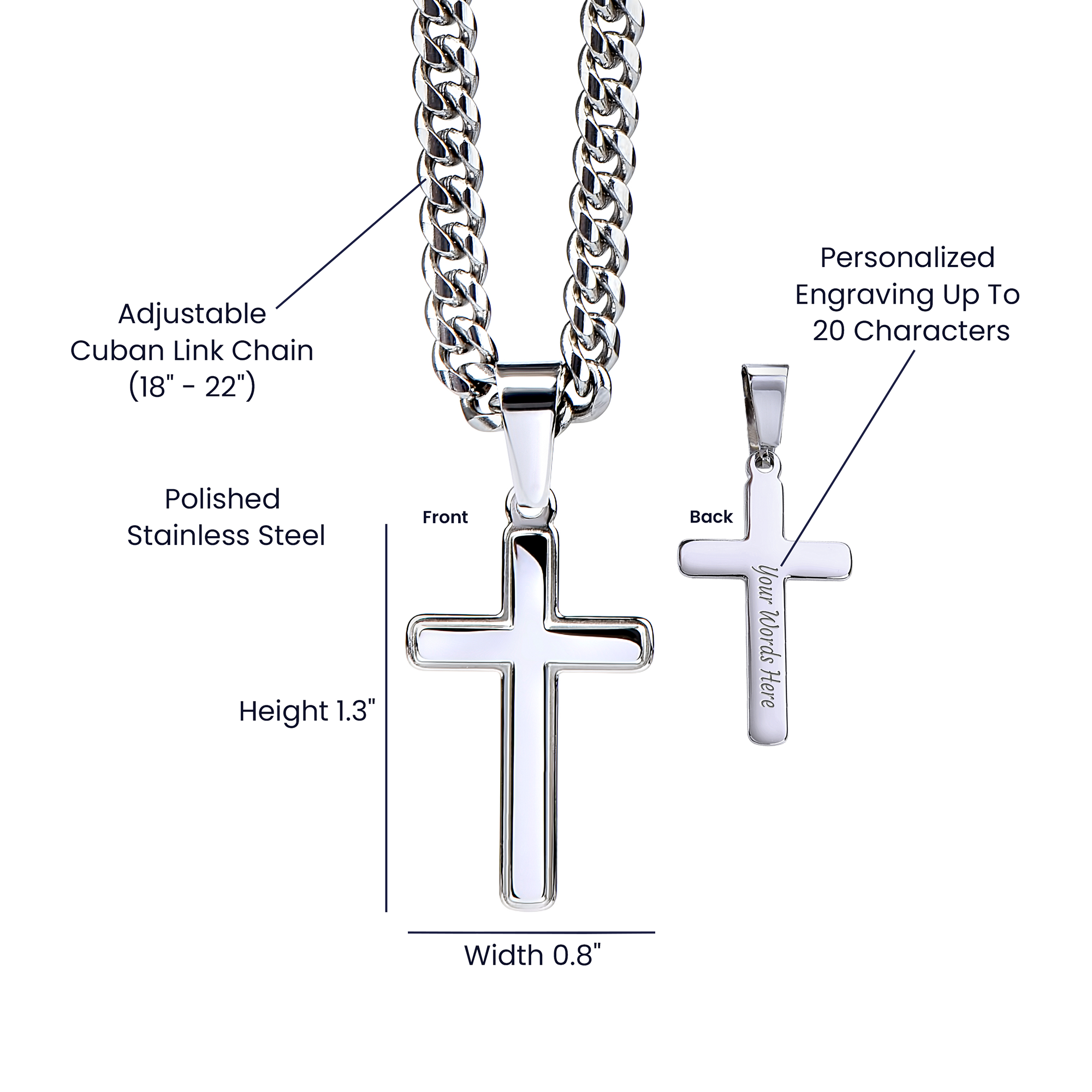 Stainless Steel Engraved Cross Chain - To My Son