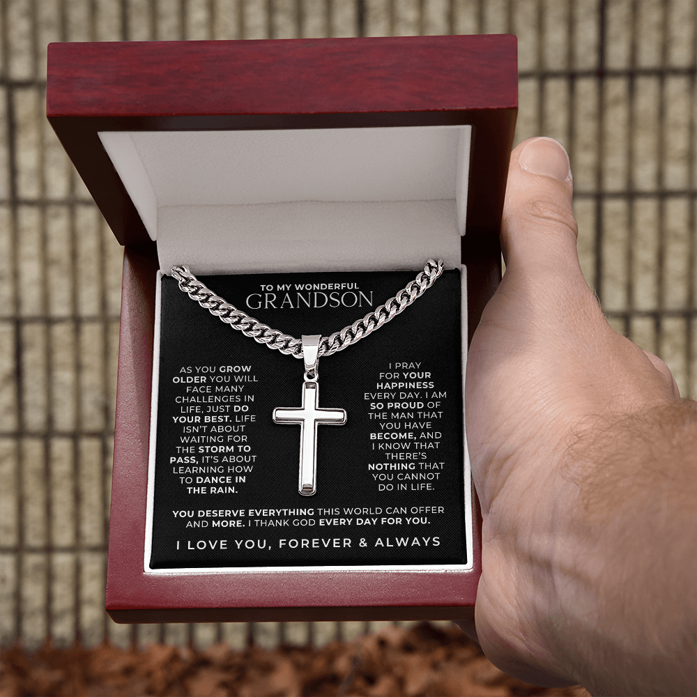 To My Grandson Stainless Steel Cross Necklace