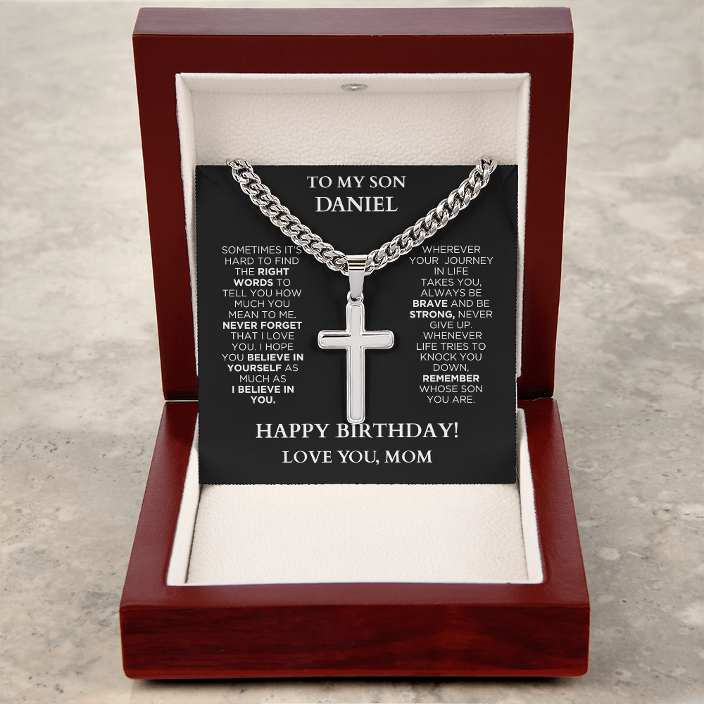 Engraved Cross Necklace - Birthday Gift To My Son