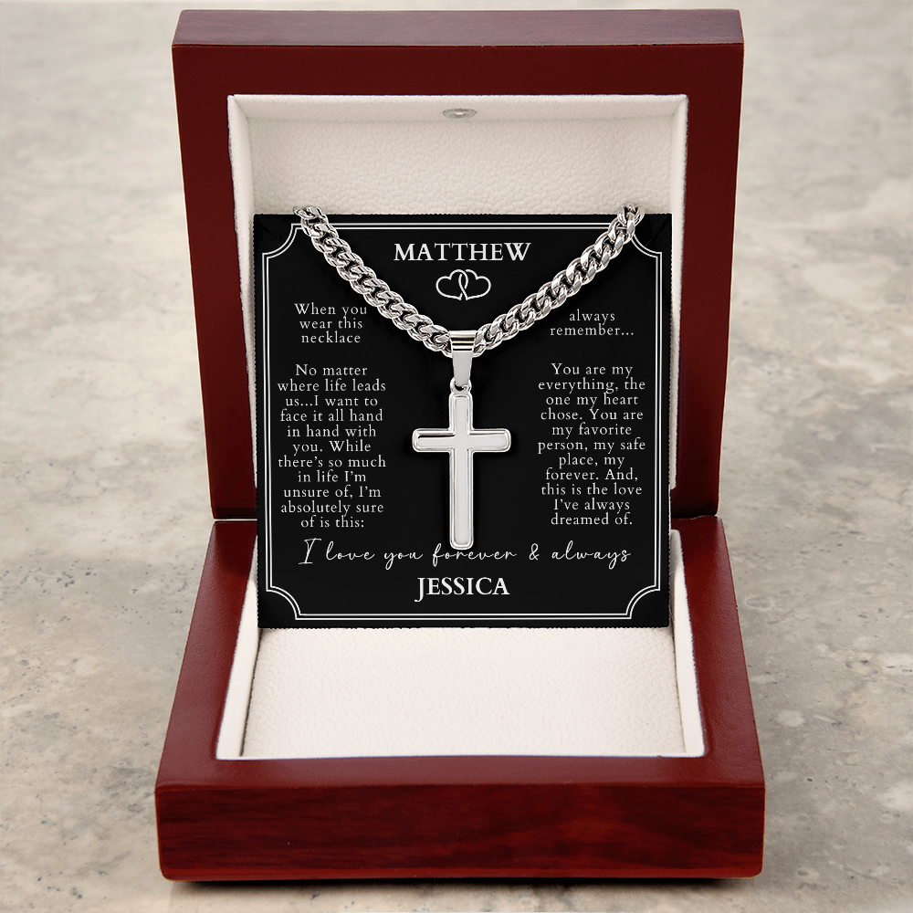 Engraved Cross Necklace - Gift For Him