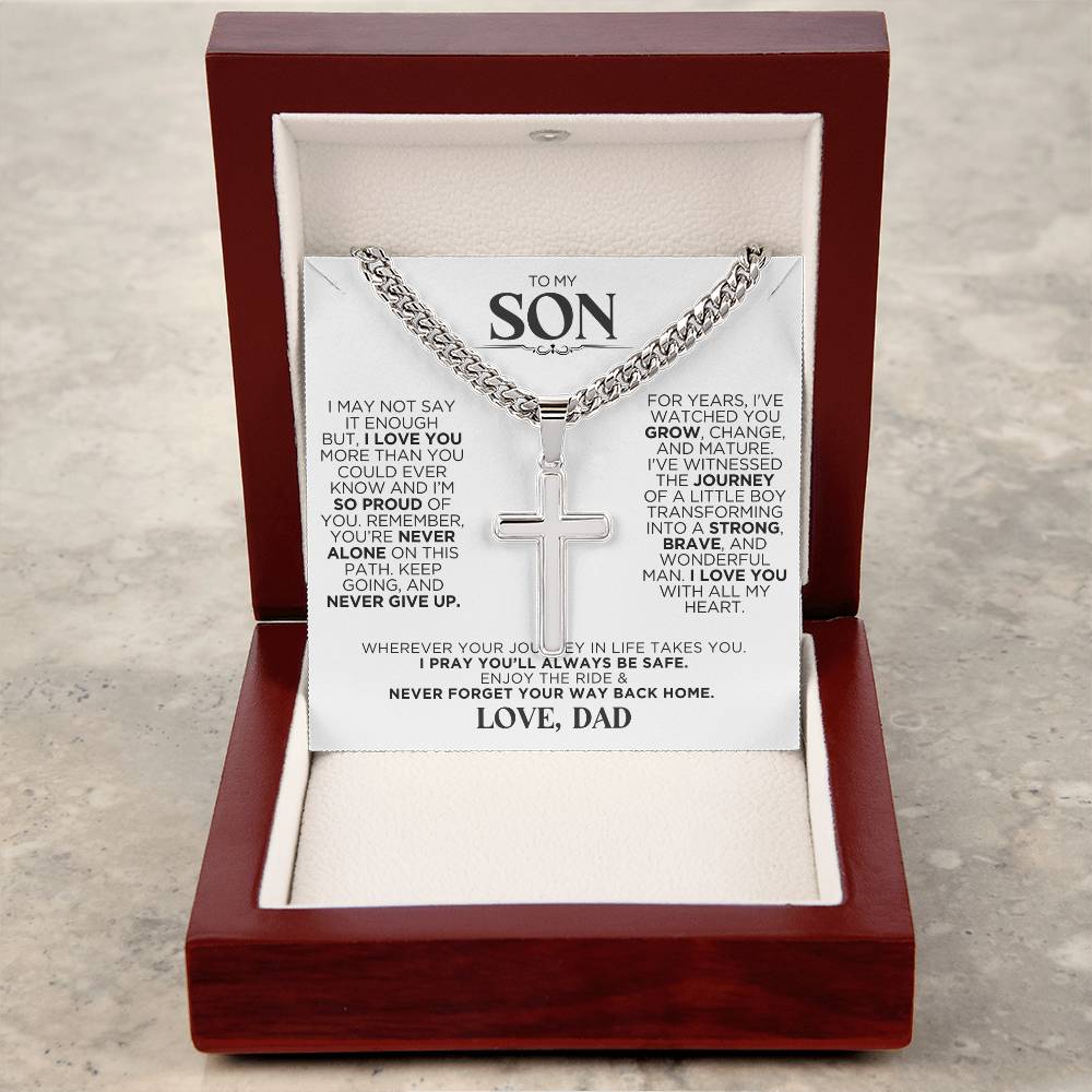 To My Son Never Forget Cross Chain Necklace Gift