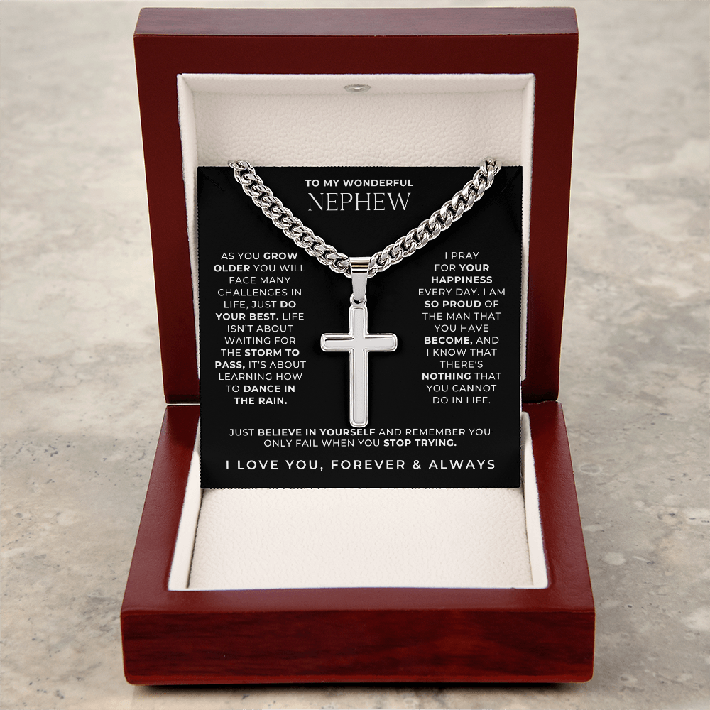 Engraved Stainless Steel Cross Necklace - To My Nephew