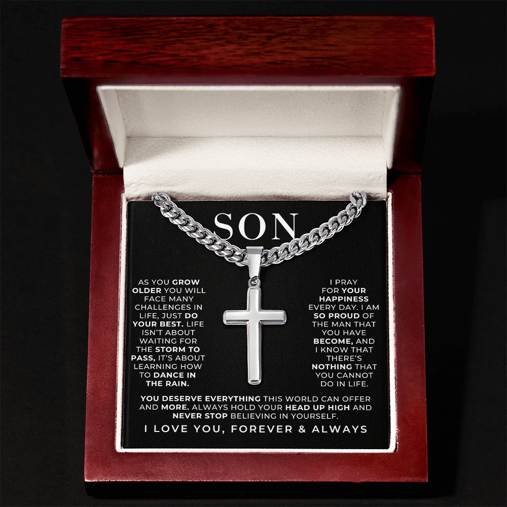 Stainless Steel Engraved Cross Necklace For Son