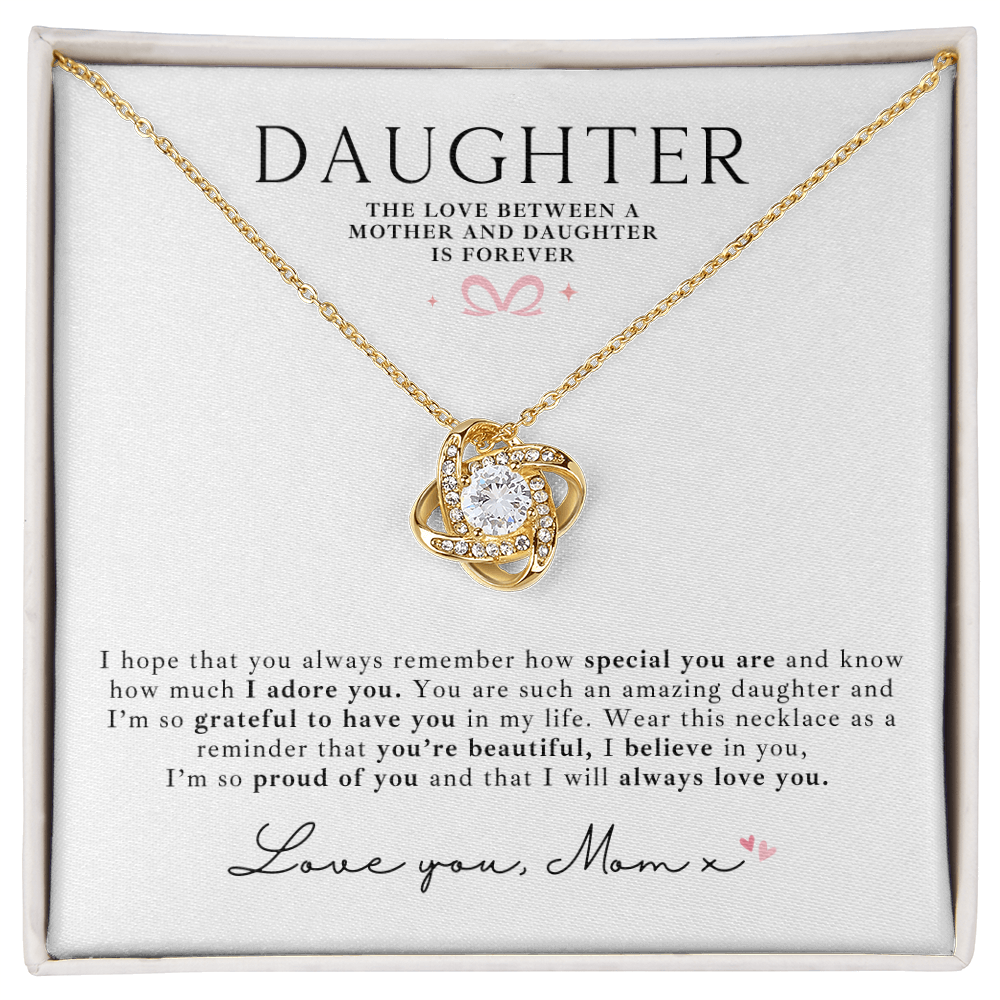 Daughter Love Knot Necklace + Message Card Love Mom