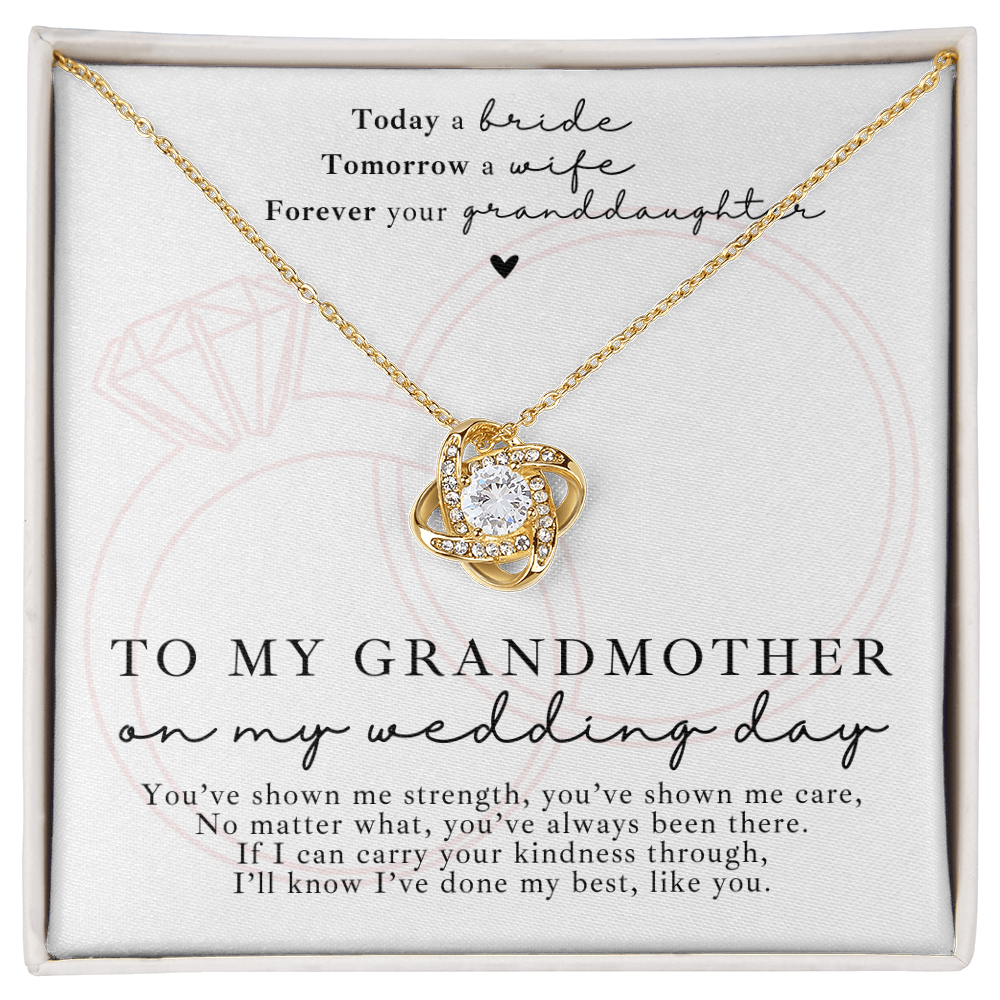 Beautiful gold love knot necklace gift 'To my grandmother on my wedding day' bridal party gift for gran.