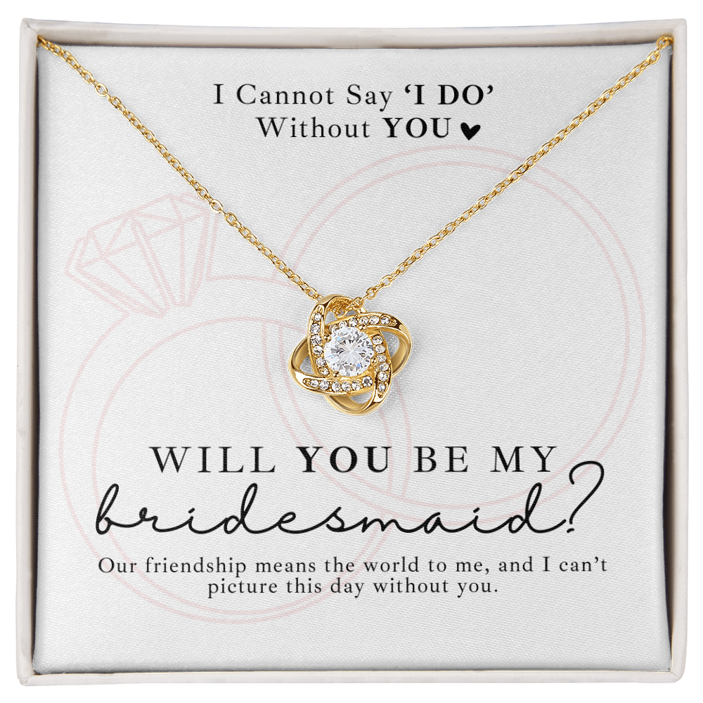 Stunning gold love knot necklace bridesmaid proposal gift for your wedding party. Meaningful way to ask will you be my bridesmaid