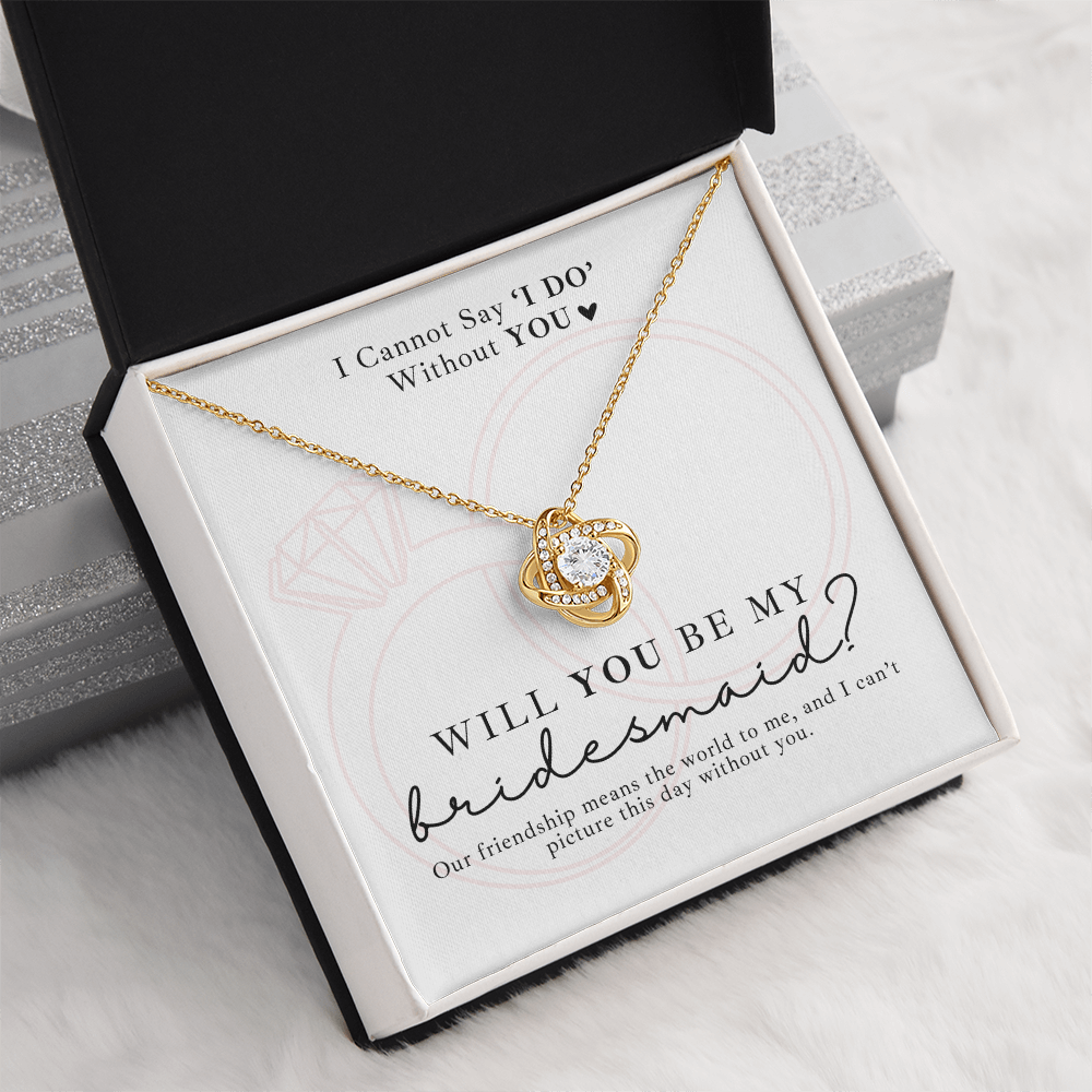 Stunning love knot necklace bridesmaid proposal gift for your wedding party. Meaningful way to ask will you be my bridesmaid