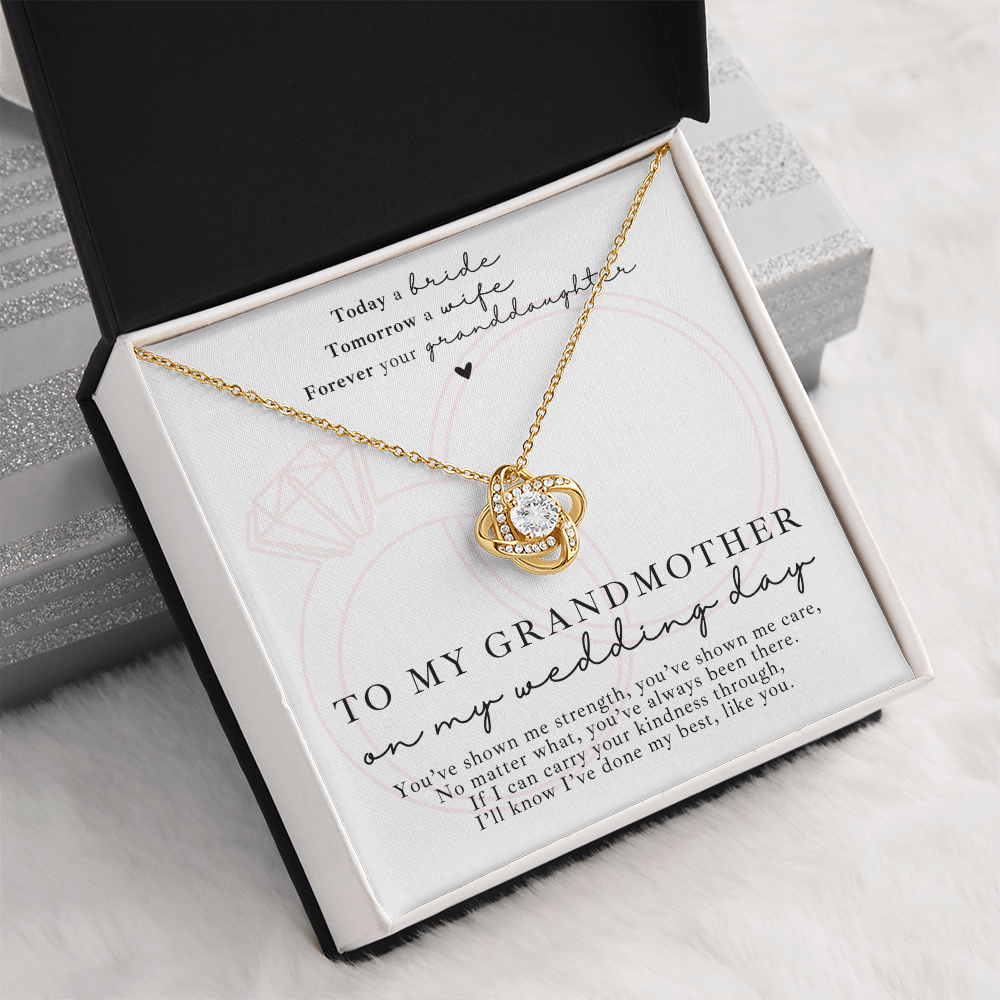 Beautiful gold love knot necklace gift 'To my grandmother on my wedding day' bridal party gift for gran.