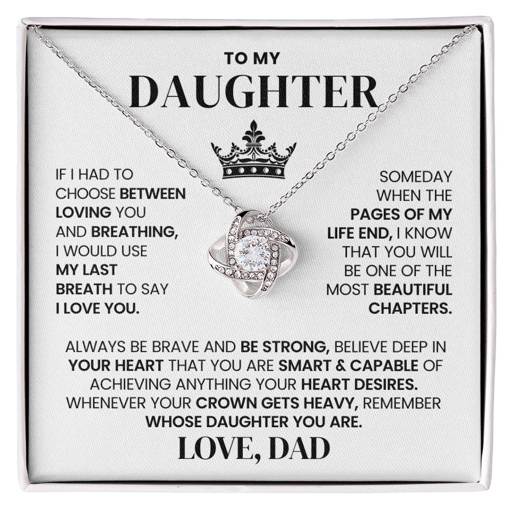 white gold Love Knot Necklace gift set from dad to my daughter.