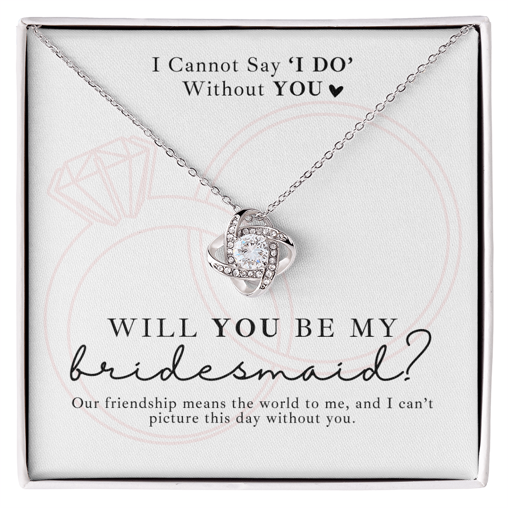 Stunning love knot necklace bridesmaid proposal gift for your wedding party. Meaningful way to ask will you be my bridesmaid