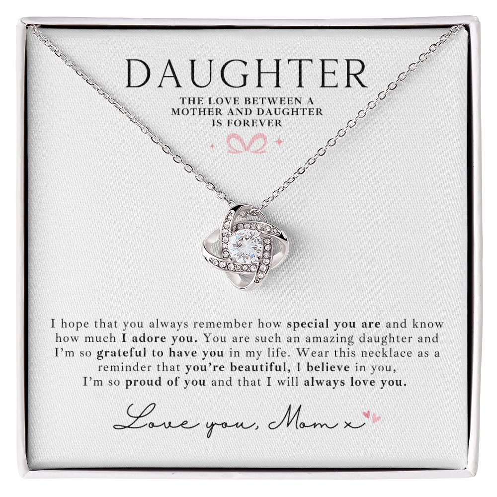 Daughter Love Knot Necklace + Message Card Love Mom