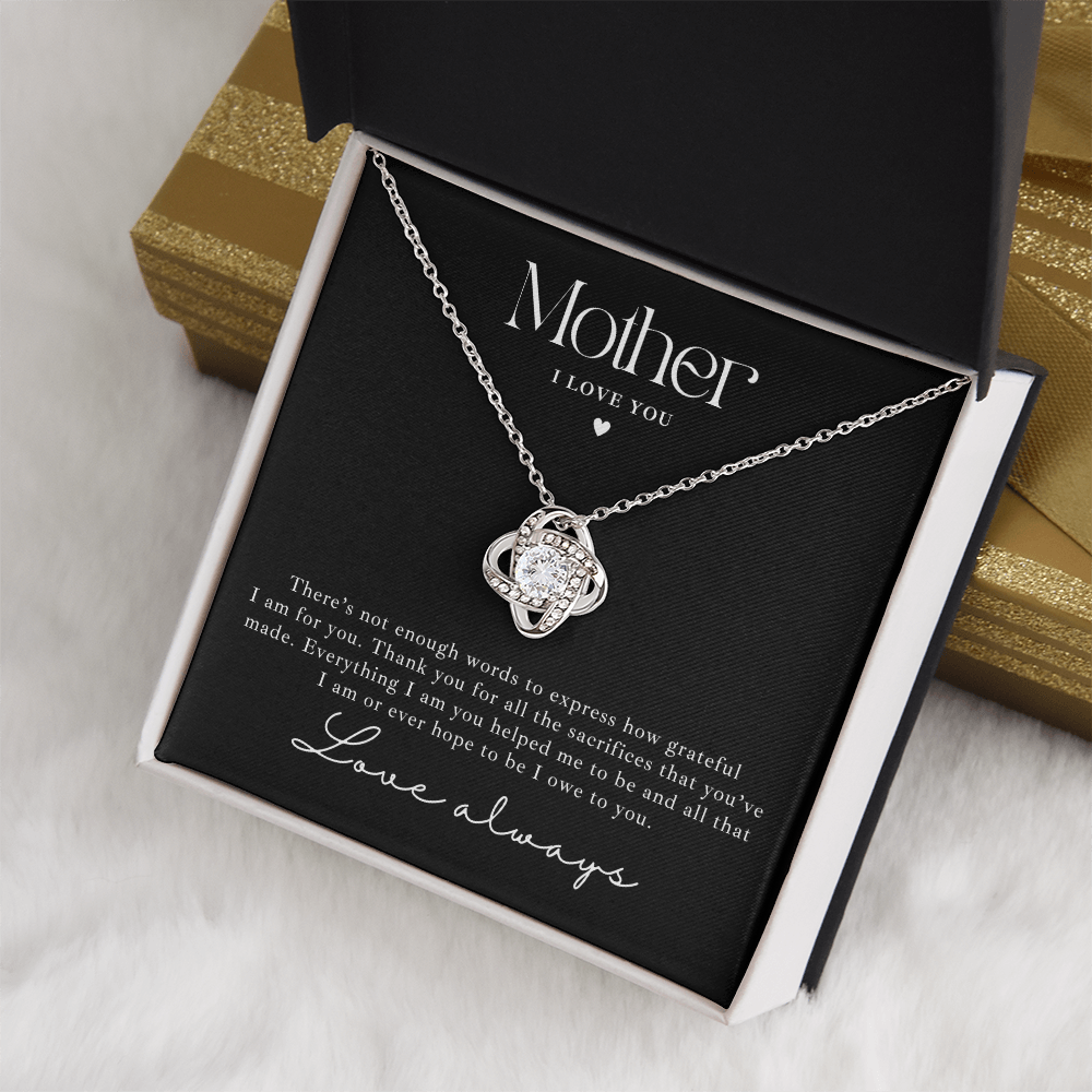 white gold love knot necklace mother gift with message card